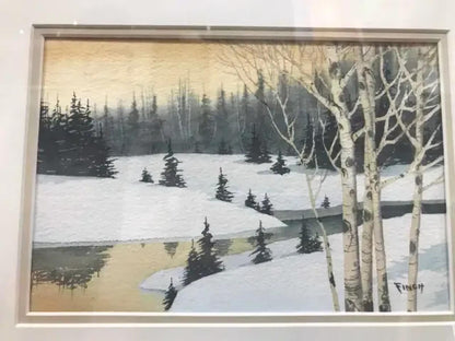 Winter Landscape Ron Finch Watercolour Painting 22x12