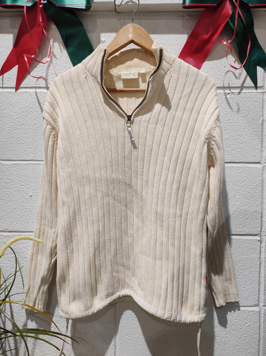 JACKPOT by CARLI GRY Vintage White 1/4 Zip Knit Pullover