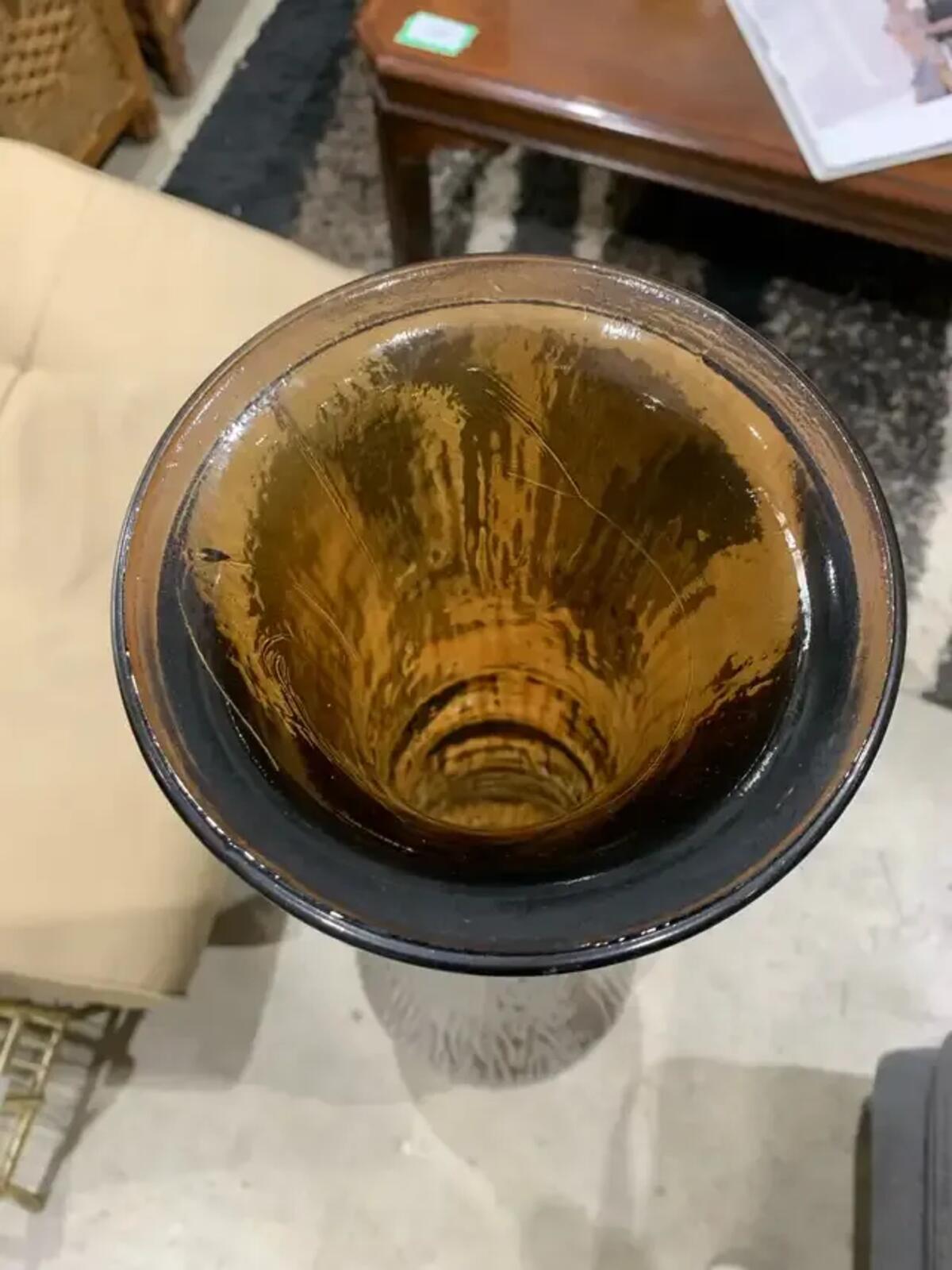 Brown 39” Tall Ripple Glass Vase