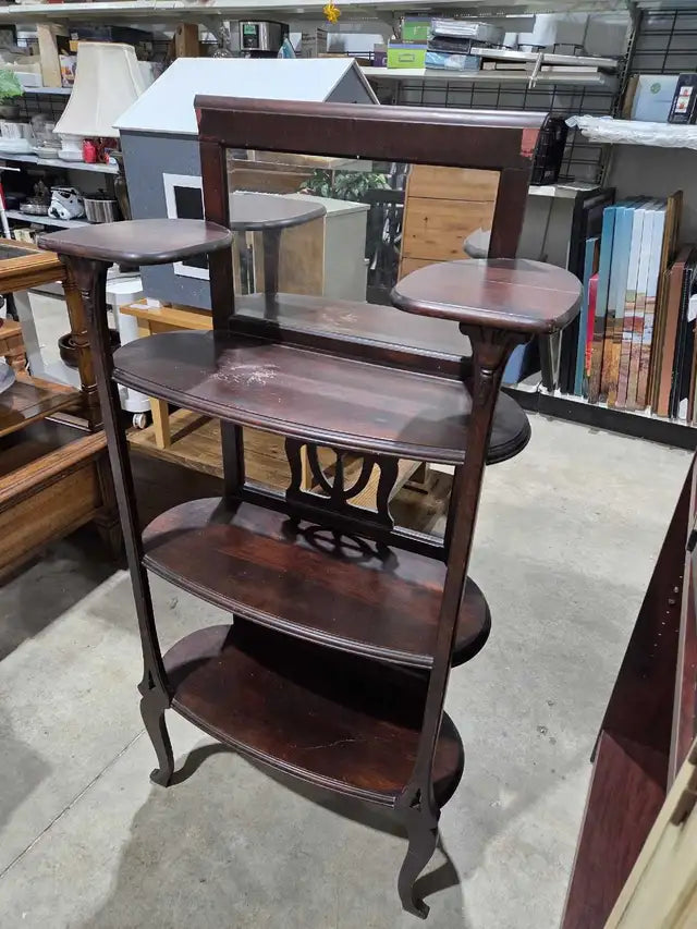 Antique Wooden Plant Stand w/ Mirror