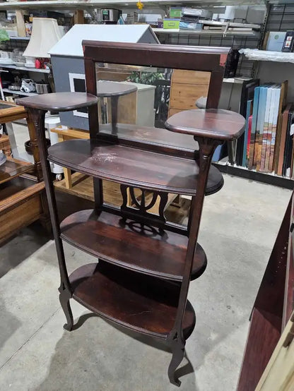 Antique Wooden Plant Stand w/ Mirror