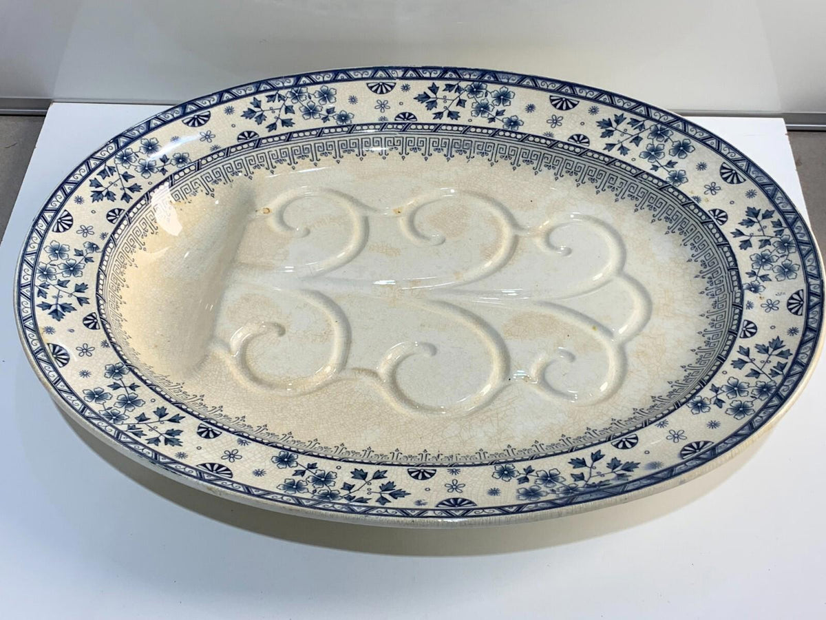 Plat à viande ancien Wedgewood Mandarin Harvest à rainures avec rigole d’égouttage, vers 1900, rare