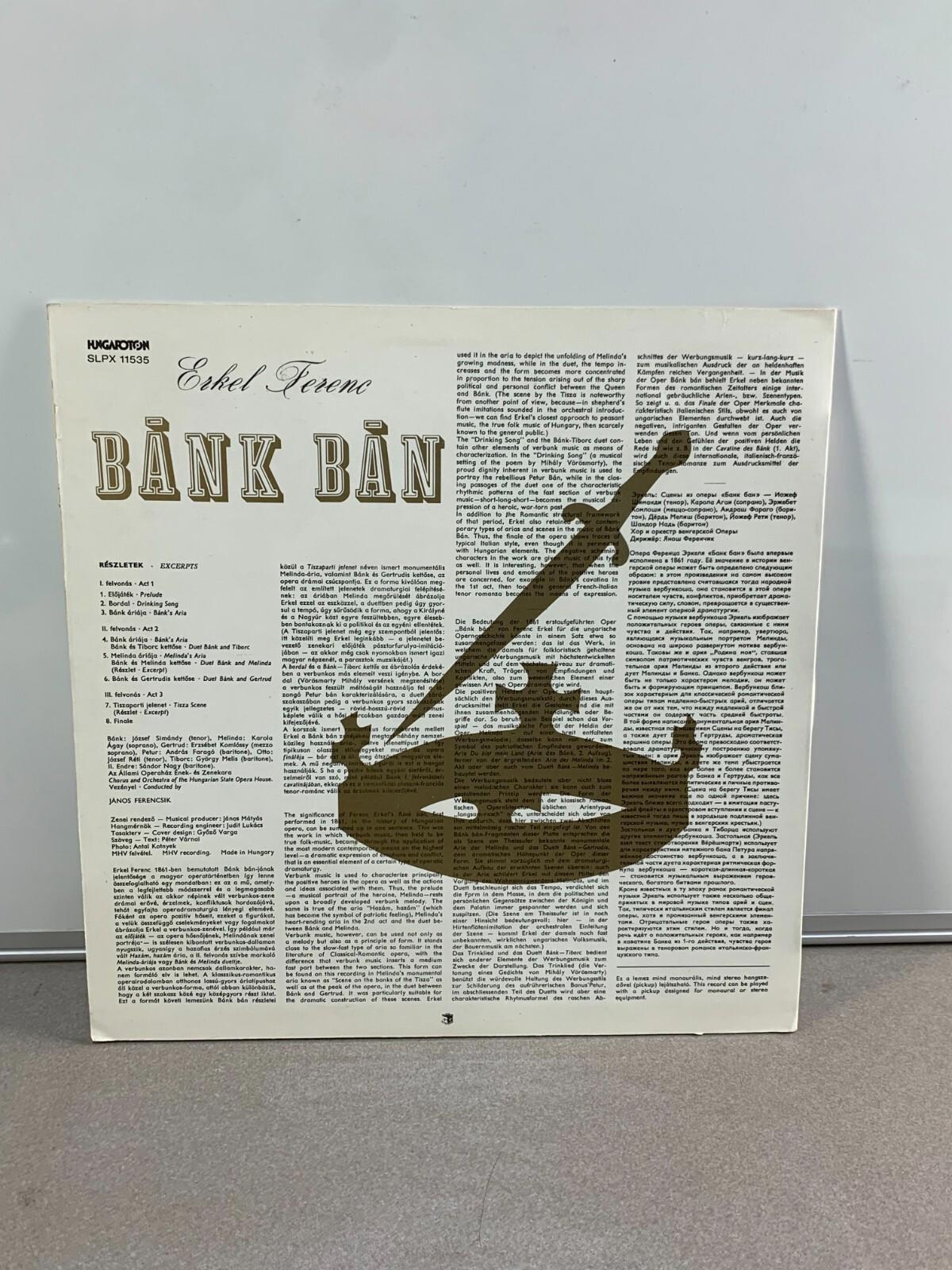 Erkel Ferenc- Bánk Bán - Extraits 1969 LPX-11535 Vinyle 12"