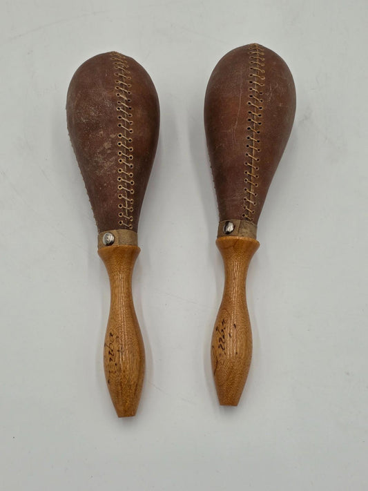 Shakers & Small Percussion Maraca NATURAL RAWHIDE SHELLS w/ WOOD HANDLES