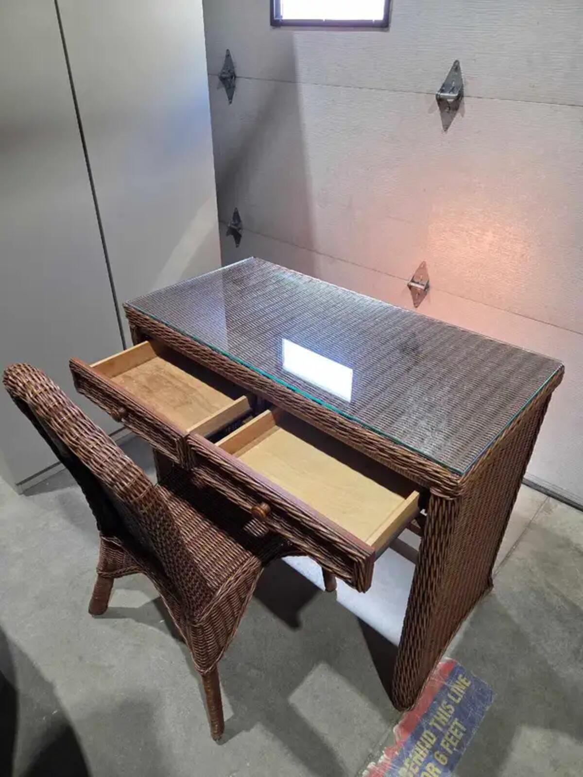 Coastal/Boho Rattan Vanity Desk with Chair