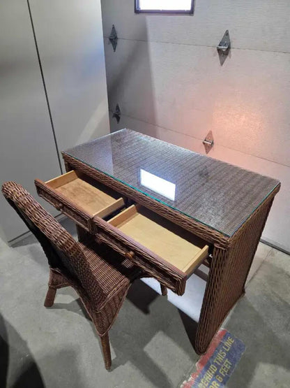 Coastal/Boho Rattan Vanity Desk with Chair