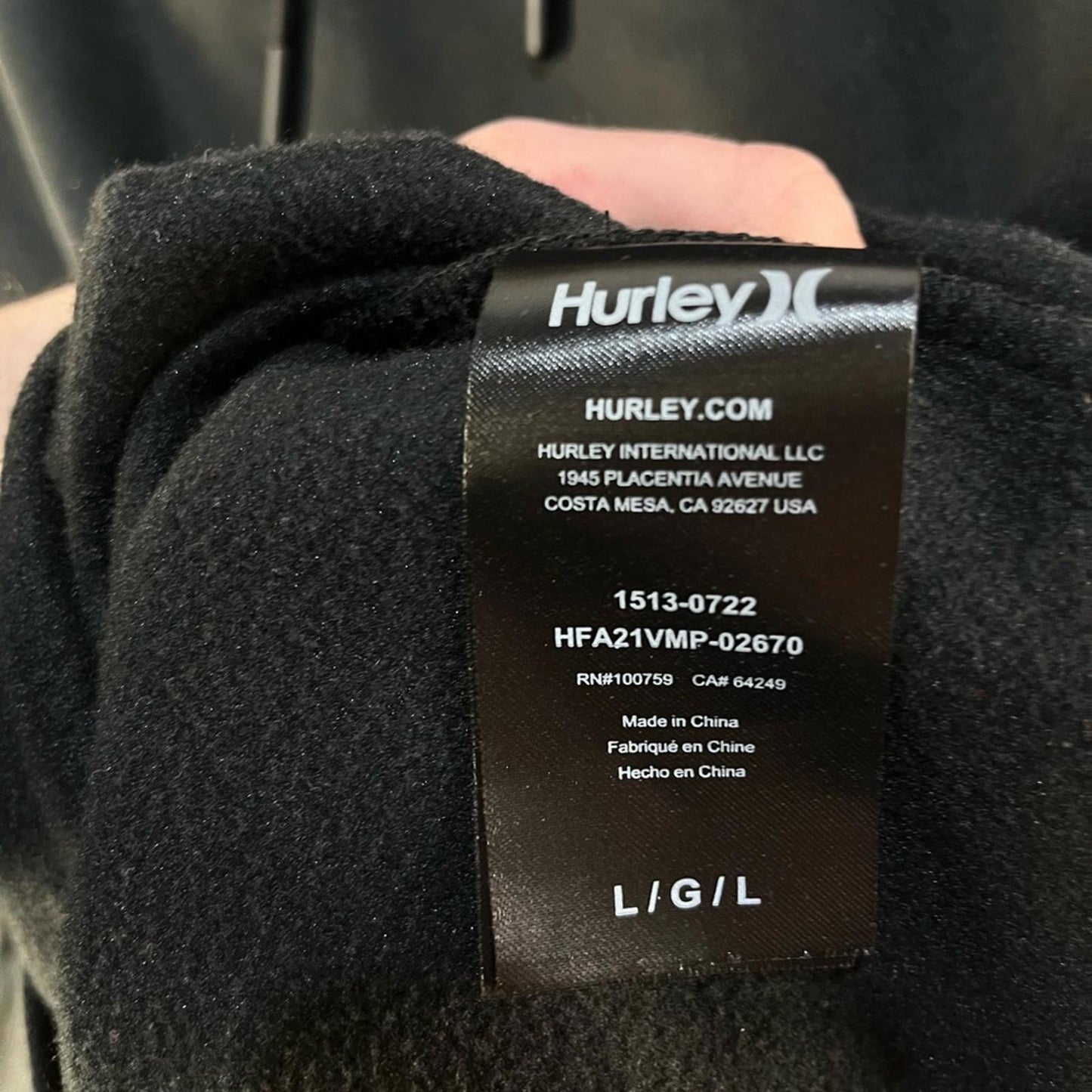 Hurley hoodie men’s black Size L