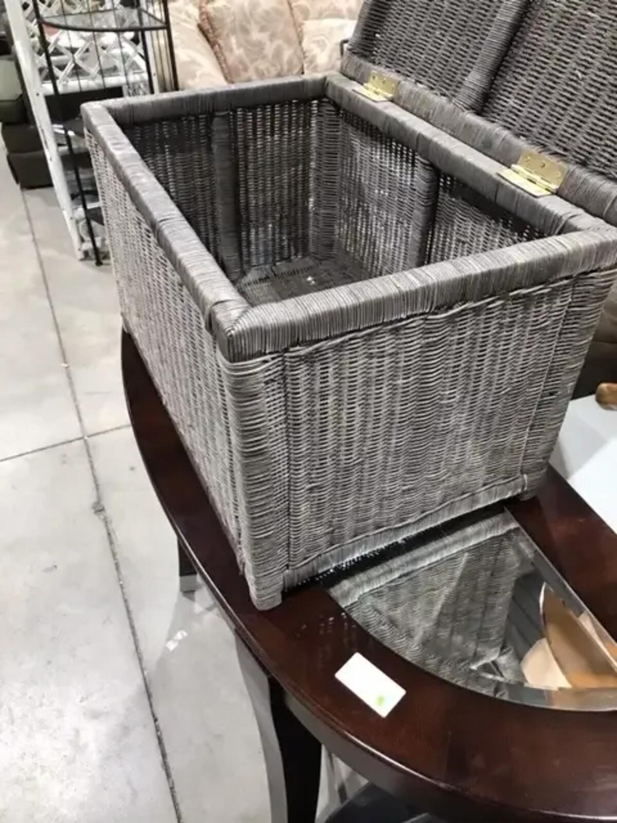 Grey Wicker Storage Trunk 22x15x14