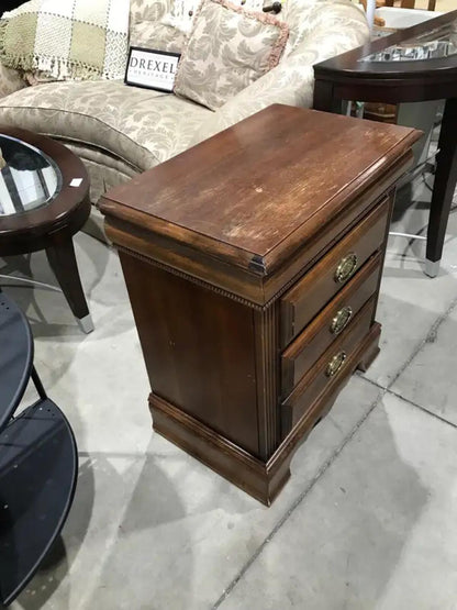 Drexel Wooden Nightstand - 3 drawer with hidden compartment