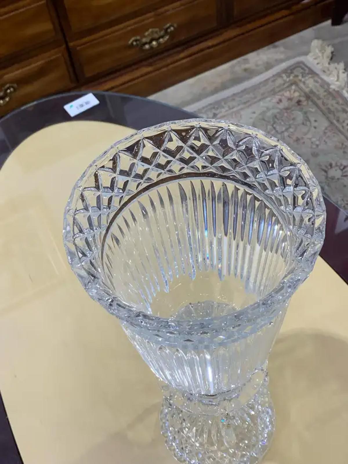 Tall Crystal Vase with Hanging Crystals