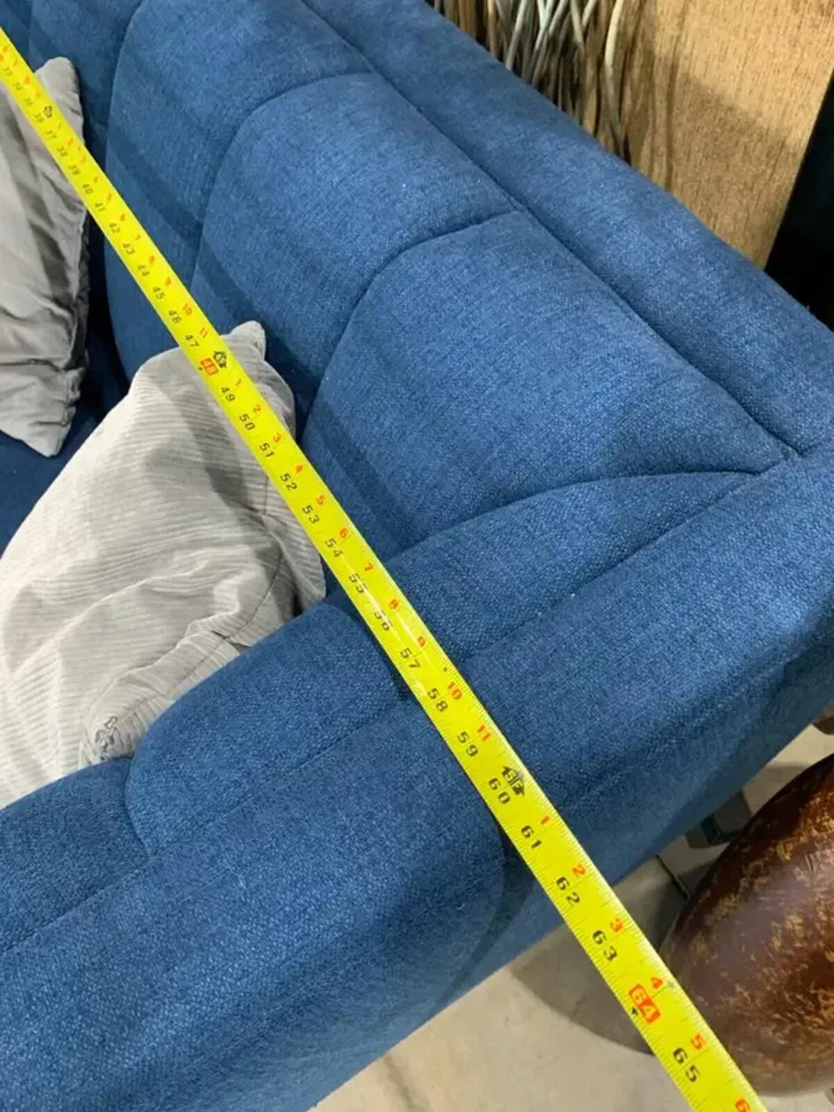 Blue Channel Tufted Sofa on Gold Chrome Feet