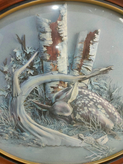 Vintage 1970's Cut Paper Diorama of Fawn in the Woods with by Harry J Moeller