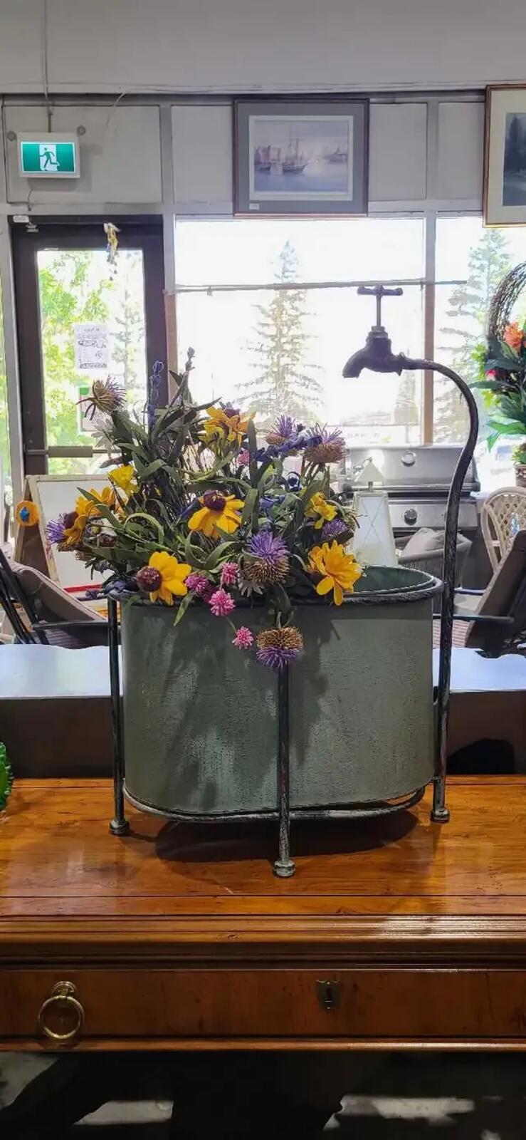 Metal Tub Planter with Faucet Accent 2ft