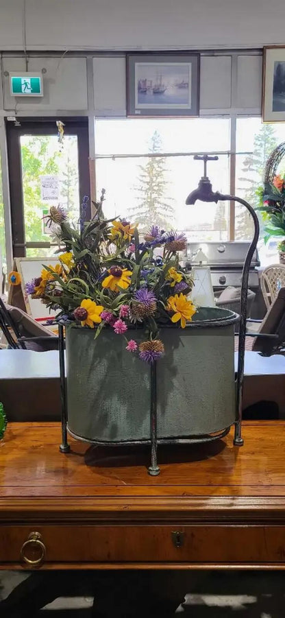 Metal Tub Planter with Faucet Accent 2ft