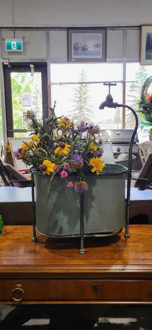 Metal Tub Planter with Faucet Accent 2ft