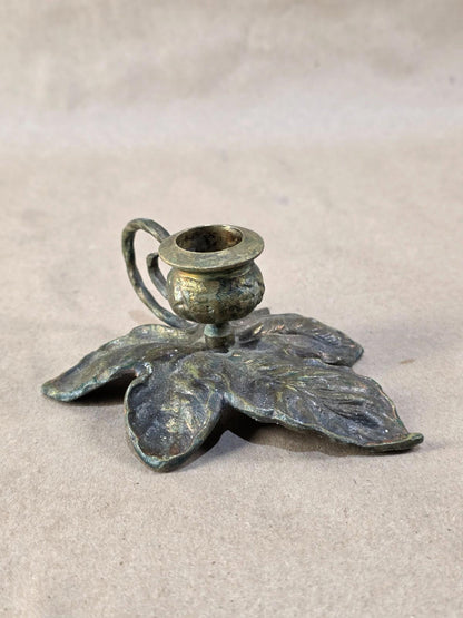 Vintage Early 20th Century Japanese Brass Lily Pad Candle Holder