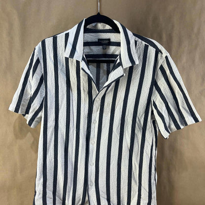 Club Monaco Blue & White Striped Casual Shirt (Men’s Size M)