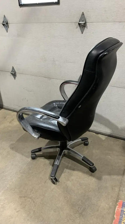 Black Leather Office Chair with Chrome Details