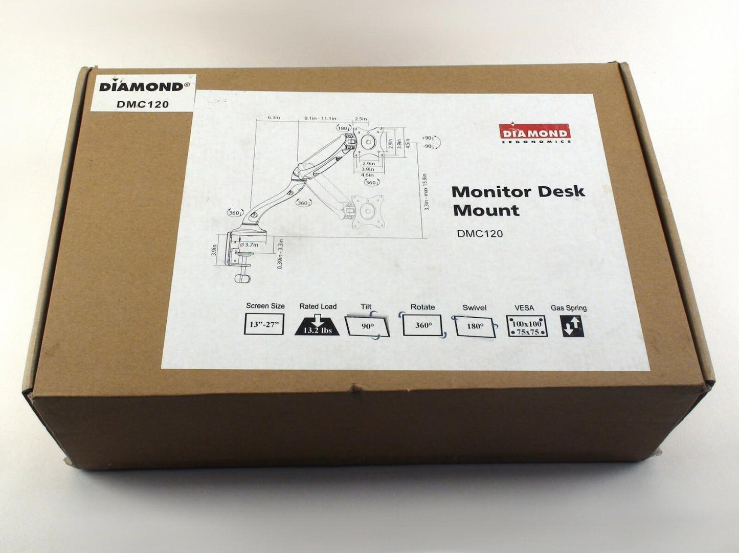 New | Diamond Ergonomics Interactive Monitor Desk Mount | DMC120 | 13" - 27" |