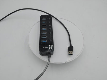 Elegant 8 port USB 3 Hub Black Tested Working - Fair