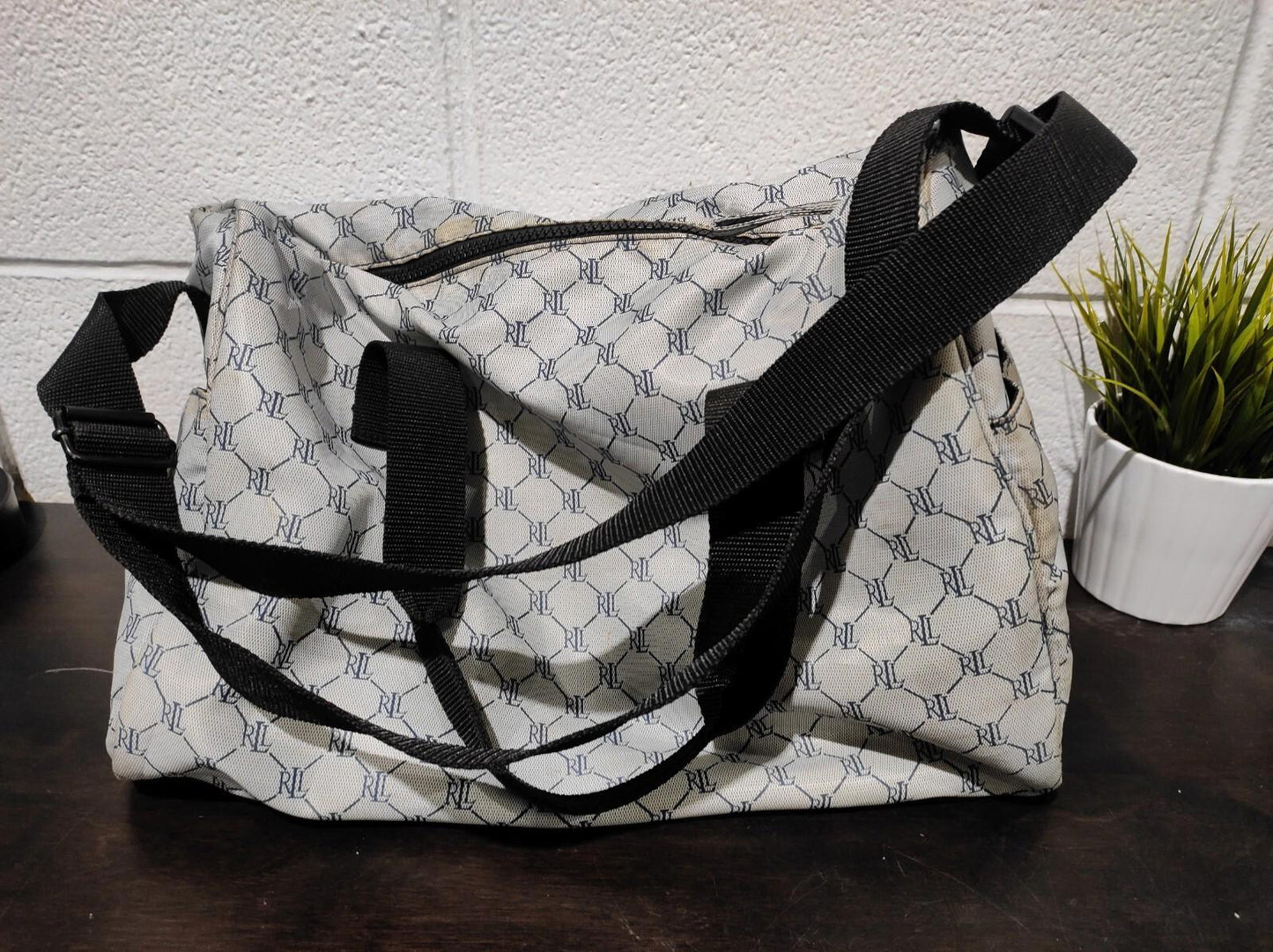 LAUREN RALPH LAUREN Gray Purse Bag Handbag Plaid With Buckle