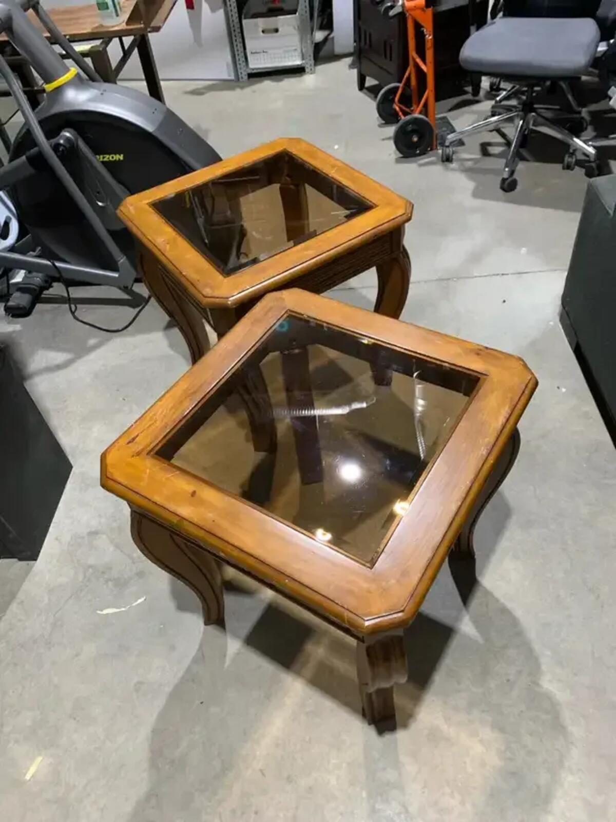 Glass Panel Wooden End tables - Two Available