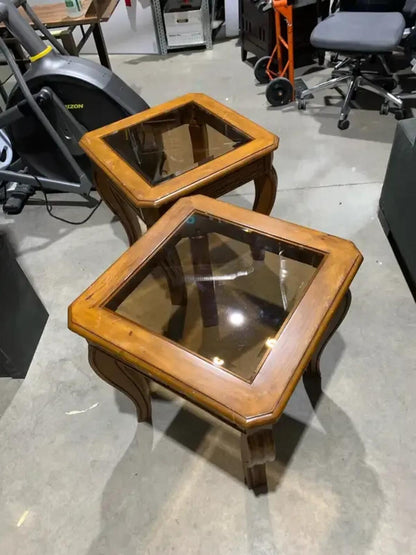 Glass Panel Wooden End tables - Two Available