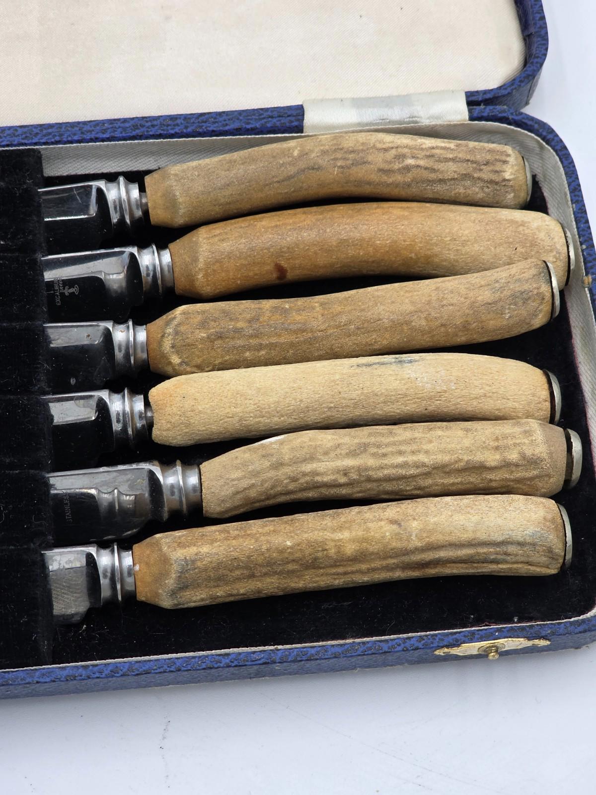 Set of 6 Latham & Owen Sheffield England Wooden Handle Dinner Knives Case