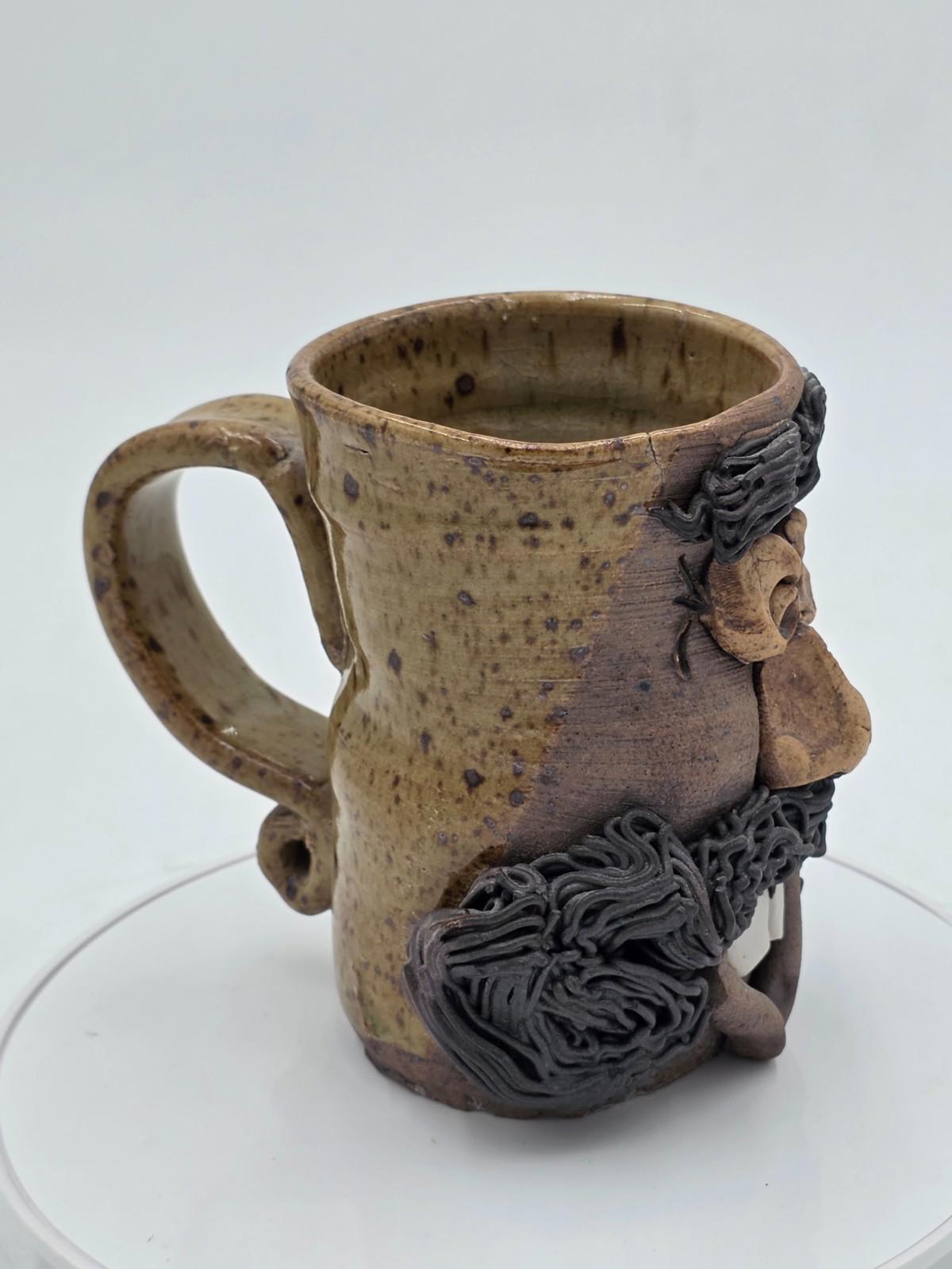 1970s McGillivray Studio Pottery Stoneware Funny Man Ugly Face Mug Feet Signed