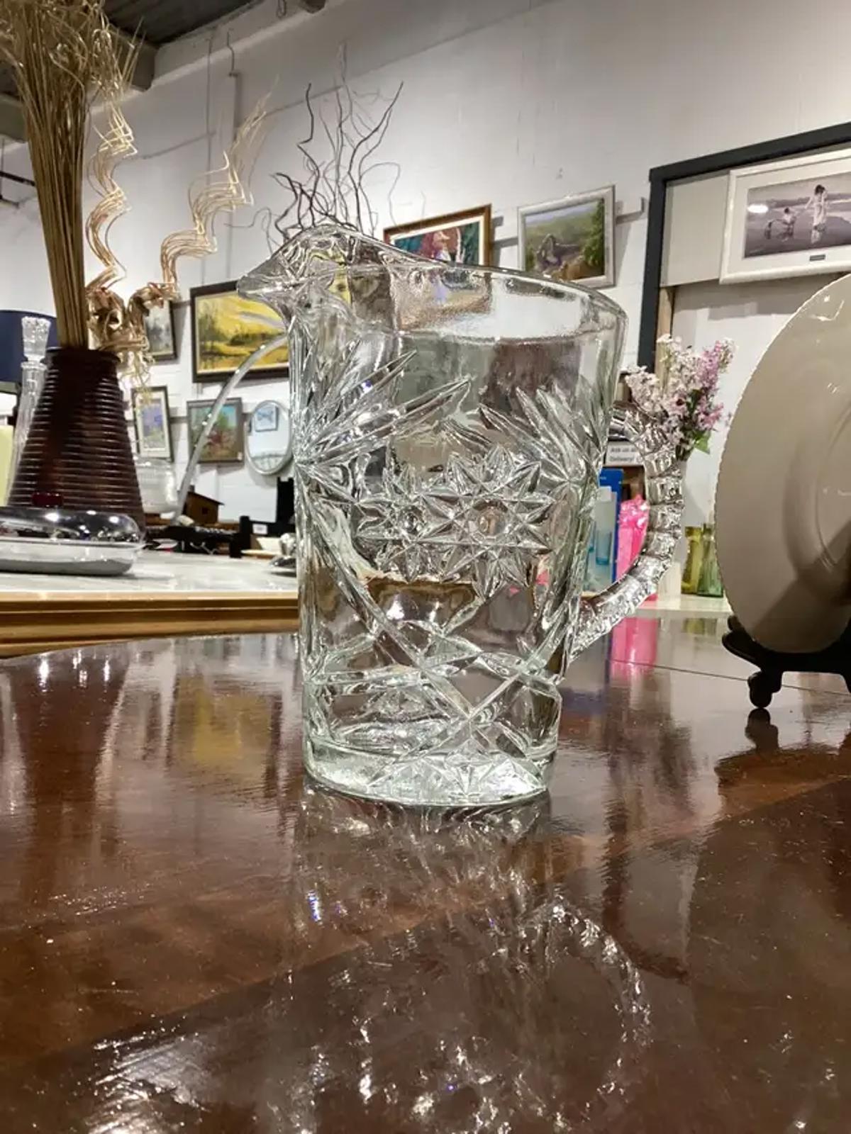 Floral Etched Glass Pitcher