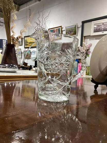 Floral Etched Glass Pitcher