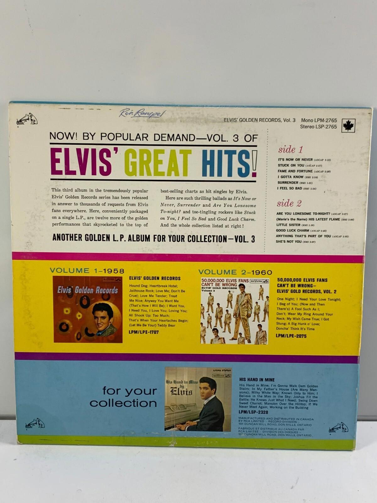 ELVIS GOLDEN RECORDS VOLUME 3 ALBUM VINYLE, ÉDITION BRITANNIQUE ORIGINALE DE 1964