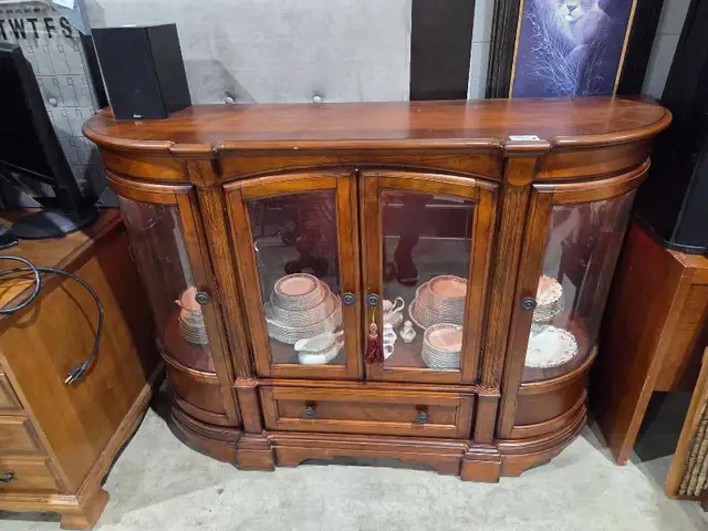 Curved Wood/Glass Lit Display Cabinet