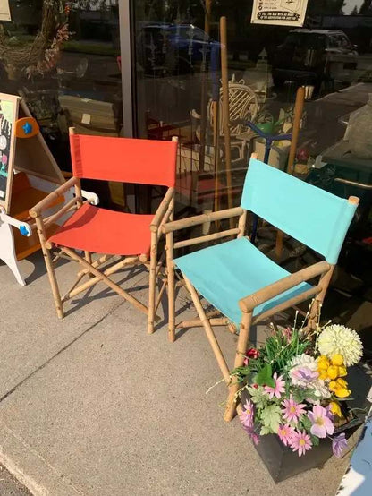Bold Coral and Aqua Bamboo Director Chairs - 2 available
