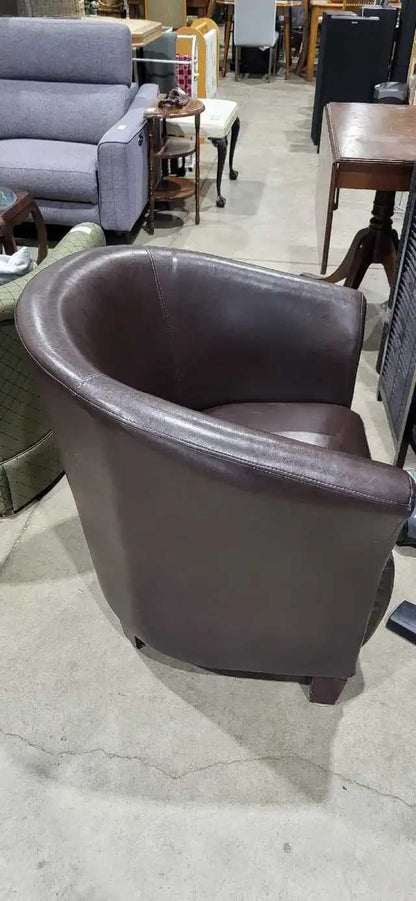 Brown Leather Barrel Chair