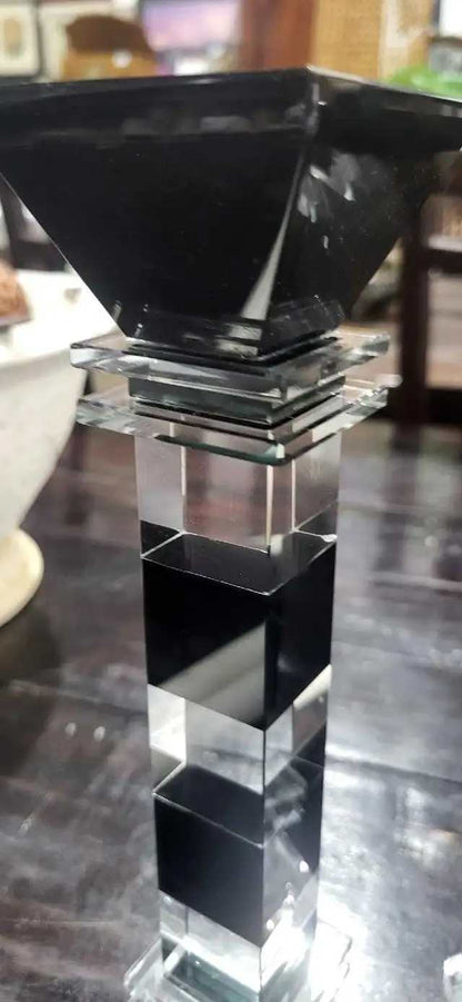 Crystal and Black Glass Candlestick Holders