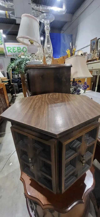 Hexagonal Wooden End Table Dark wood
