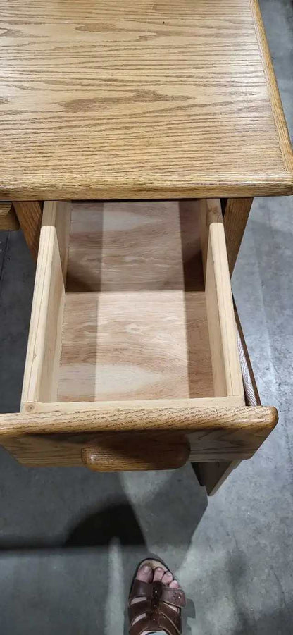 Oak Computer Desk with Cabinet and Cord Management