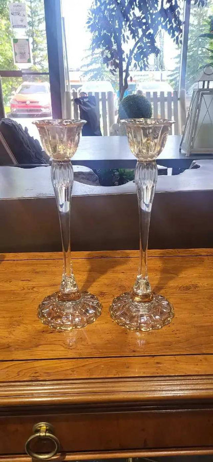 Crystal Candlestick Holders with Gold accents