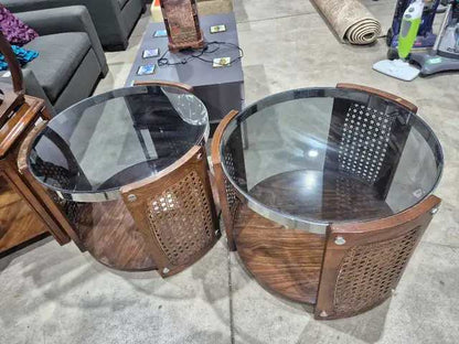 Round Glass and Netted Side Tables - $85 Each