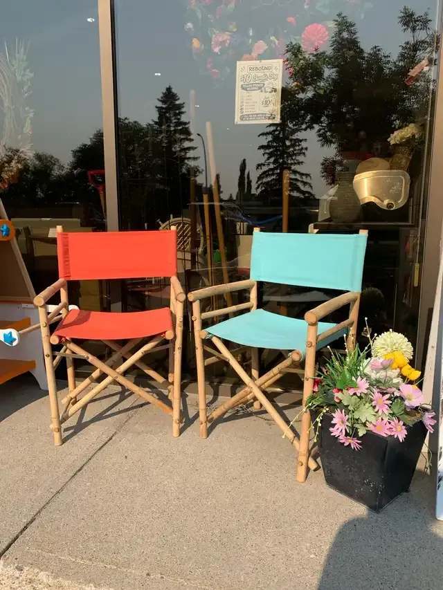 Bold Coral and Aqua Bamboo Director Chairs - 2 available