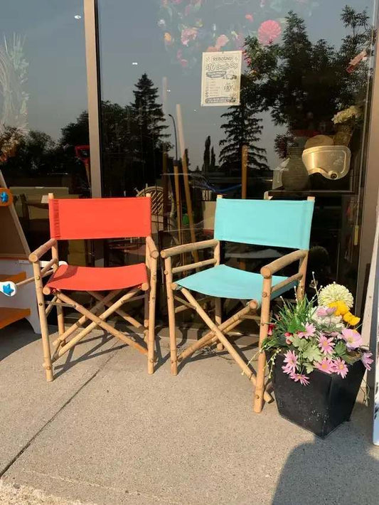Bold Coral and Aqua Bamboo Director Chairs - 2 available