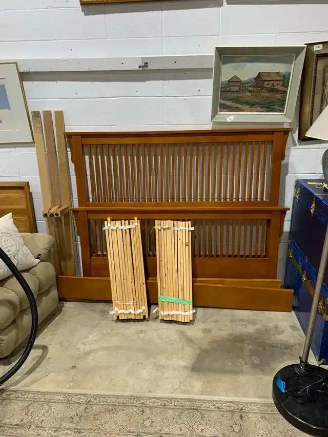Queen Mission Style Bed Frame with Wooden Slats