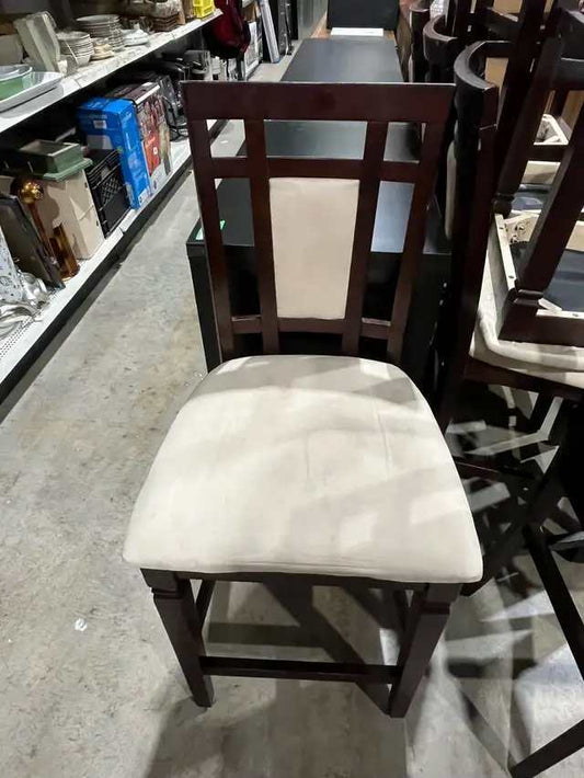 Bar Stools - Dark Wood and Cream Upholstery - 8 Available