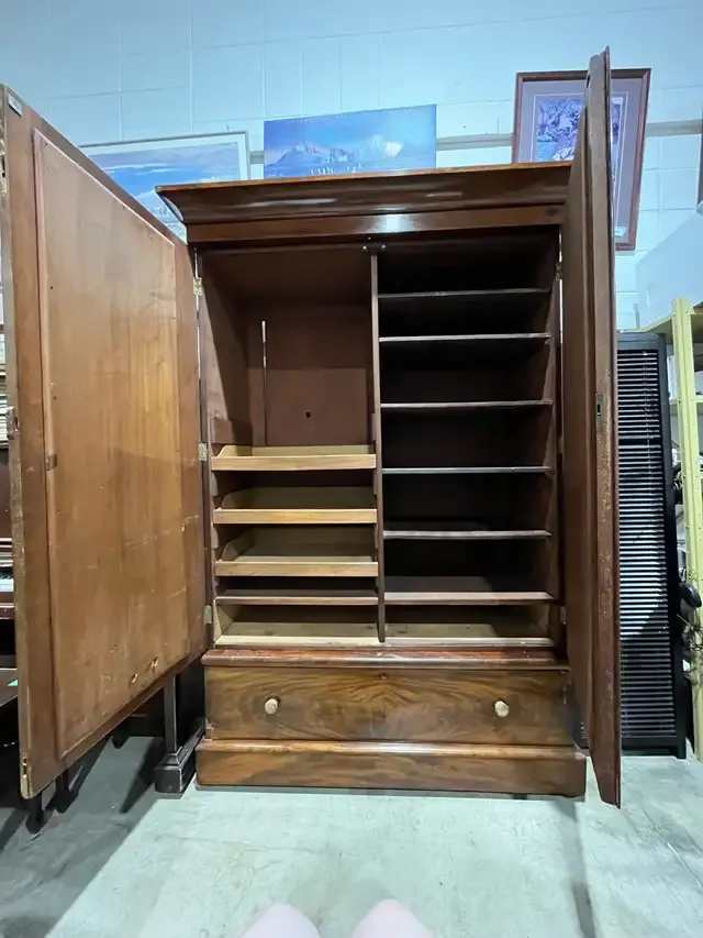 Antique Wardrobe Armoire with Arched Mirror Door