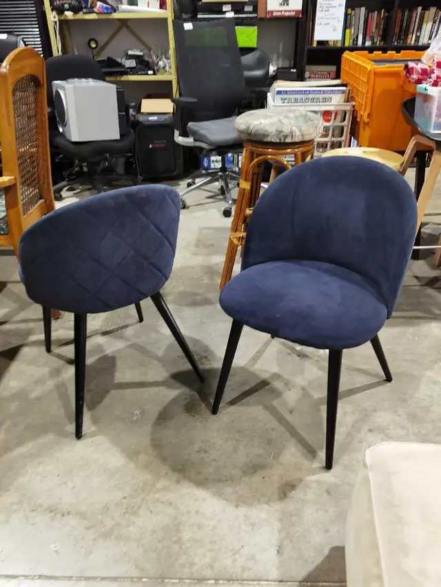 Set of Two Navy Upholstered Dining Chairs