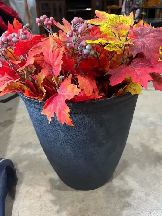 Fall Floral Arrangement in Black Planter