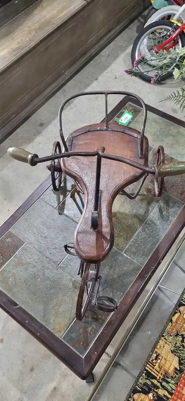 Vintage Metal and Wood Tricycle Sculpture