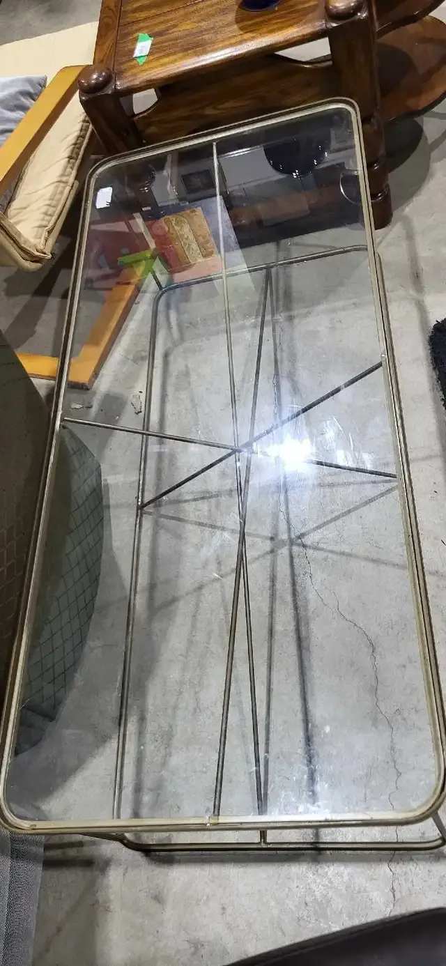 Brass and Glass Coffee Table - Industrial Style