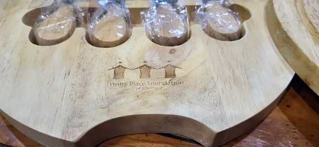 Wooden Cheese Board Set with Storage and 4 Cheese Knives